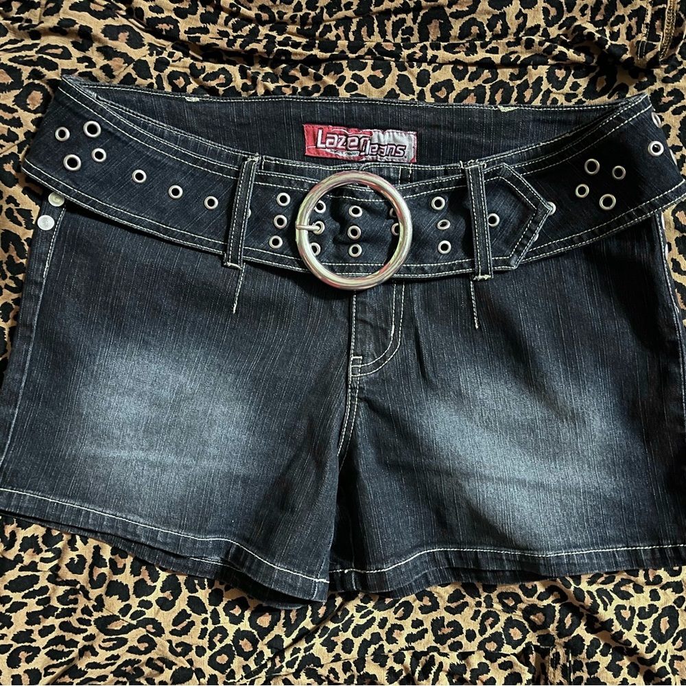 Stretch Denim Short-Shorts w/Denim Belt